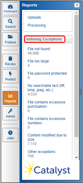 Insight Indexing Exceptions Reports